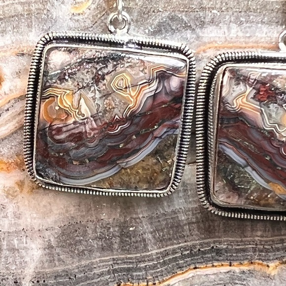 Genuine stick agate earrings (Z-6) - Picture 3 of 8